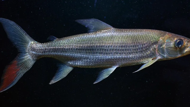 Goliath Tigerfish (Hydrocynus goliath) swimming in freshwater river habitat