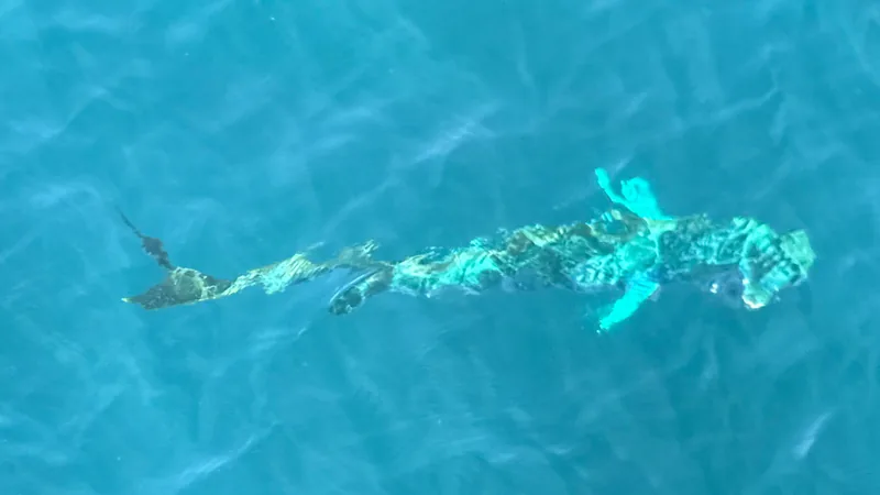 Wild mahi-mahi swimming just below the surface of clear turquoise water, seen from above