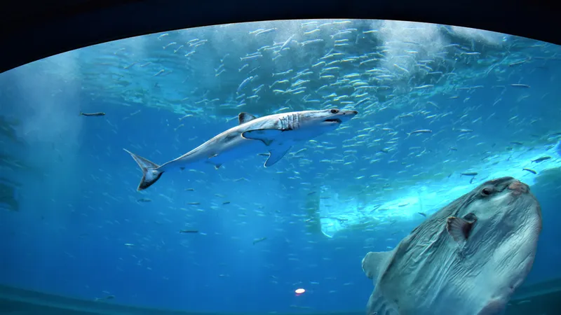 Shortfin mako shark cruising through clear pelagic blue ocean water